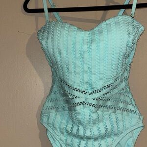 Mint Lace-Trim One-Piece Swimsuit